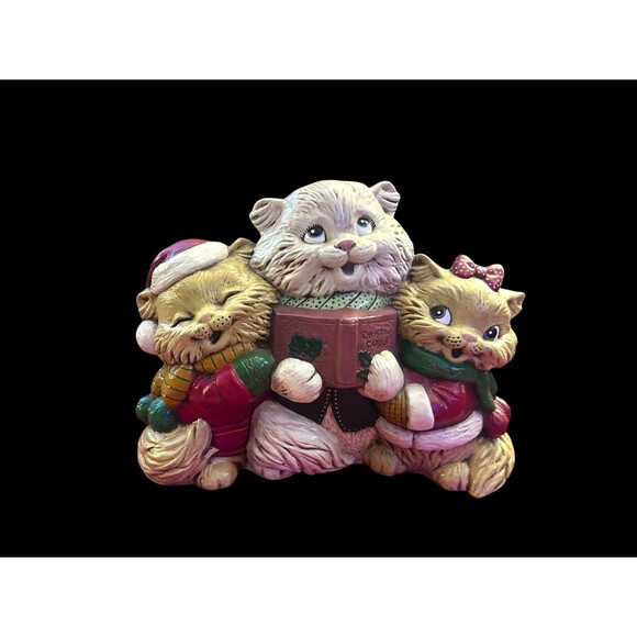 Vtg Hand-painted Christmas Caroling Kitty Cats Animals Figurine Ceramic Kitschy - Picture 1 of 7